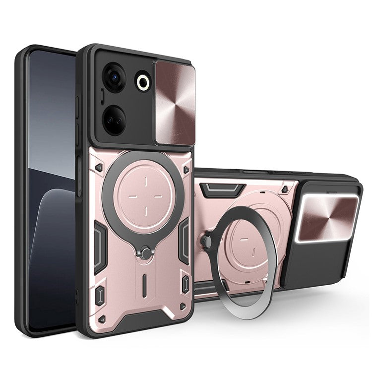 For TECNO Camon 20 4G / 20 Pro 4G Case Kickstand TPU+PC Slim Phone Cases with Slide Lens Lid - Pink