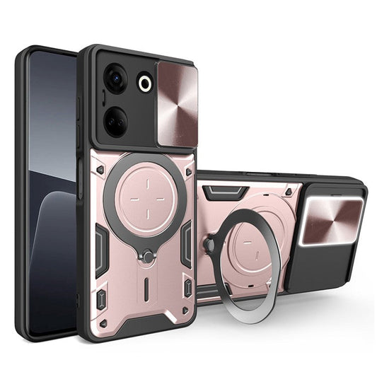 For TECNO Camon 20 4G / 20 Pro 4G Case Kickstand TPU+PC Slim Phone Cases with Slide Lens Lid - Pink