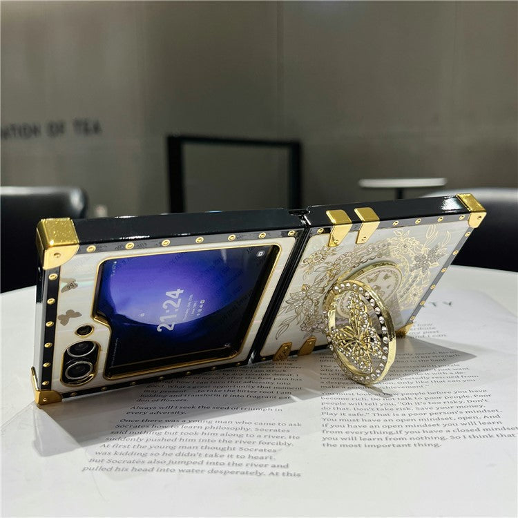 For Samsung Galaxy Z Flip5 5G Case Butterfly Decor Kickstand TPU+PC Electroplating Phone Cover - White