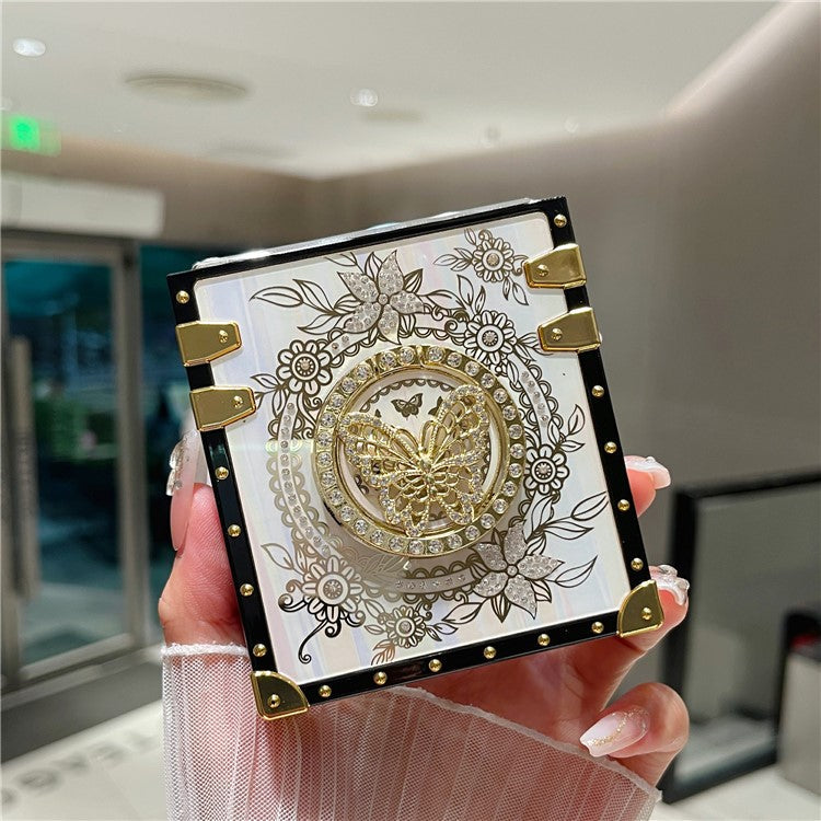 For Samsung Galaxy Z Flip5 5G Case Butterfly Decor Kickstand TPU+PC Electroplating Phone Cover - White