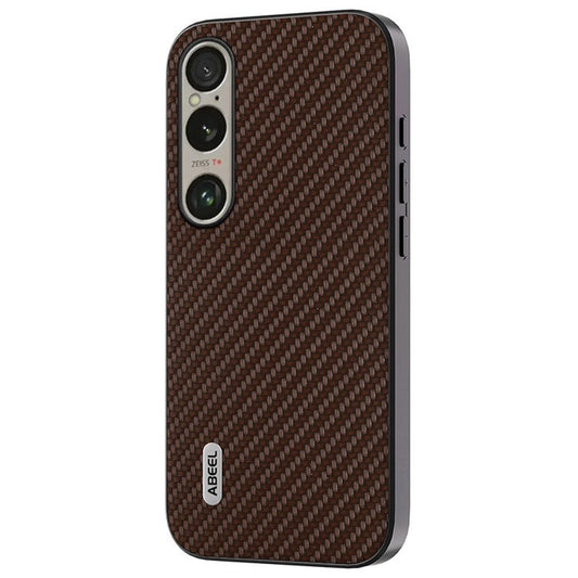ABEEL For Sony Xperia 1 VI Carbon Fiber Texture Case Leather Coated PC+TPU Phone Cover - Brown