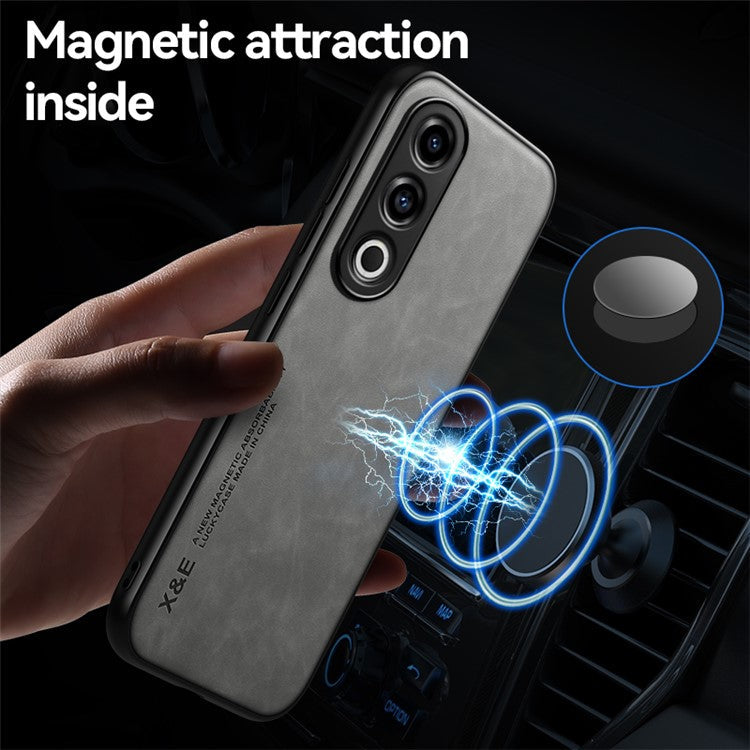 X&E For OnePlus Ace 3V 5G Case Leather+TPU+PC Magnetic Car Mount Phone Cover - Light Grey