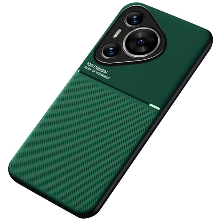 For Huawei Pura 70 Case PU Leather+PC+TPU Phone Cover Fits Magnetic Car Mount - Green