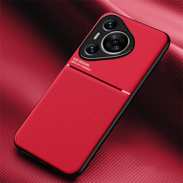 For Huawei Pura 70 Case PU Leather+PC+TPU Phone Cover Fits Magnetic Car Mount - Red