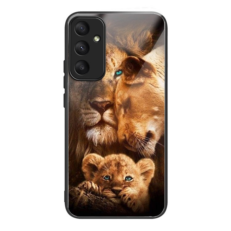 For Samsung Galaxy A35 5G Case Pattern Design Tempered Glass+TPU Protective Phone Cover - Lions