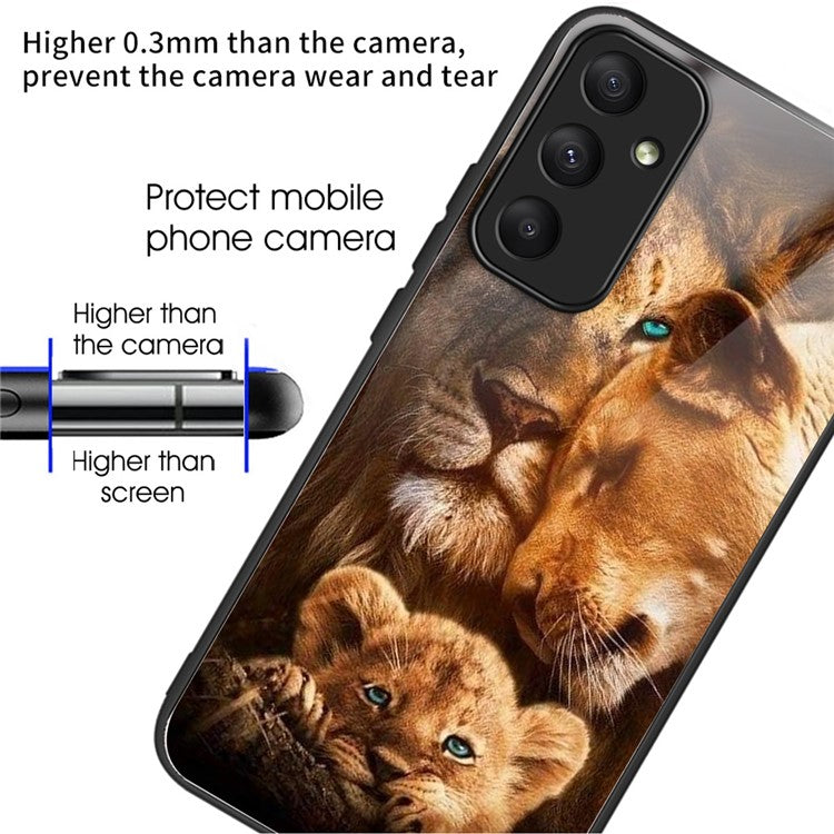 For Samsung Galaxy A35 5G Case Pattern Design Tempered Glass+TPU Protective Phone Cover - Lions
