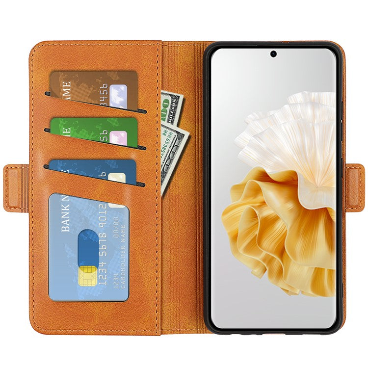 For Huawei Pura 70 Case Leather Folio Wallet Dual Magnetic Clasp Shock Absorbing Phone Cover - Yellow