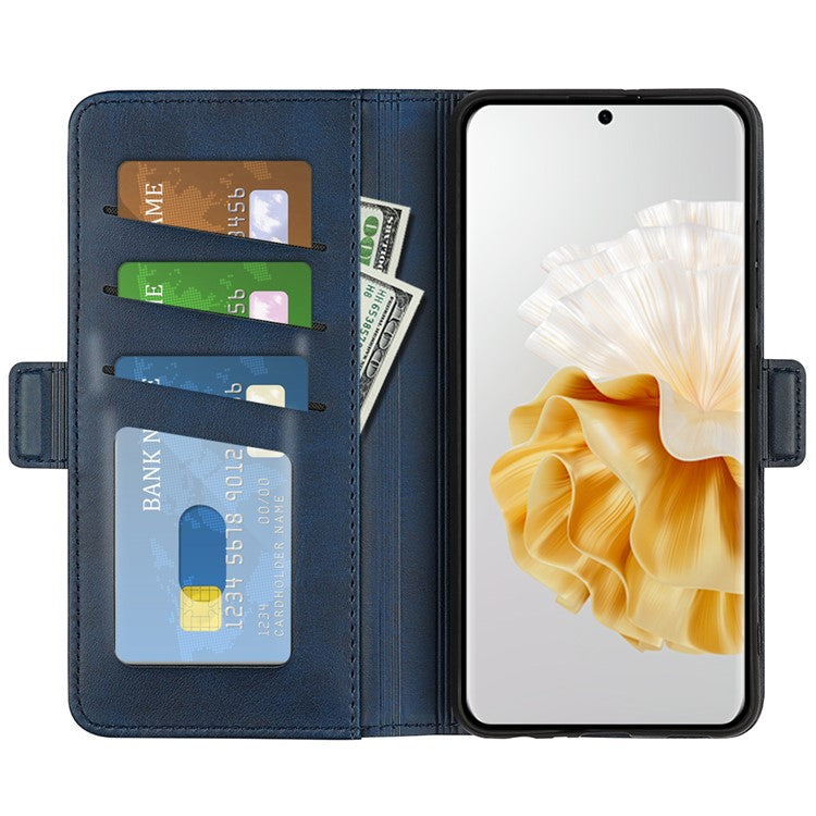 For Huawei Pura 70 Case Leather Folio Wallet Dual Magnetic Clasp Shock Absorbing Phone Cover - Blue