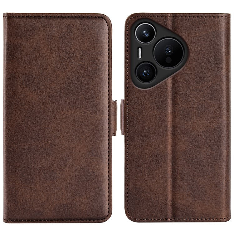 For Huawei Pura 70 Case Leather Folio Wallet Dual Magnetic Clasp Shock Absorbing Phone Cover - Brown