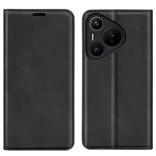 For Huawei Pura 70 Case PU Leather Wallet Folio Flip Phone Cover - Black