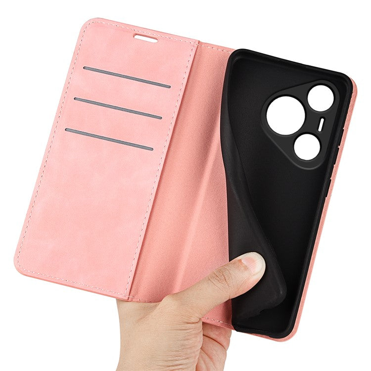 For Huawei Pura 70 Case PU Leather Wallet Folio Flip Phone Cover - Pink