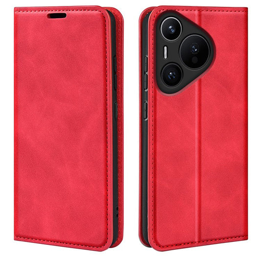 For Huawei Pura 70 Case PU Leather Wallet Folio Flip Phone Cover - Red