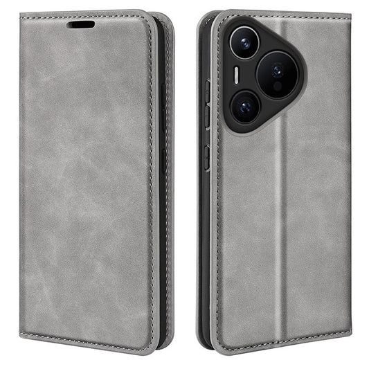 For Huawei Pura 70 Case PU Leather Wallet Folio Flip Phone Cover - Grey