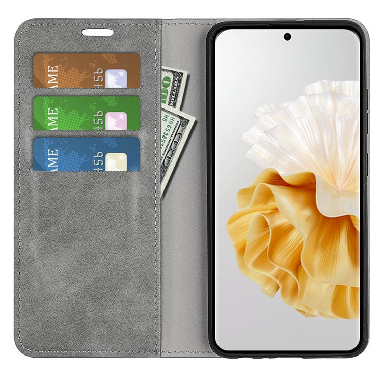 For Huawei Pura 70 Case PU Leather Wallet Folio Flip Phone Cover - Grey