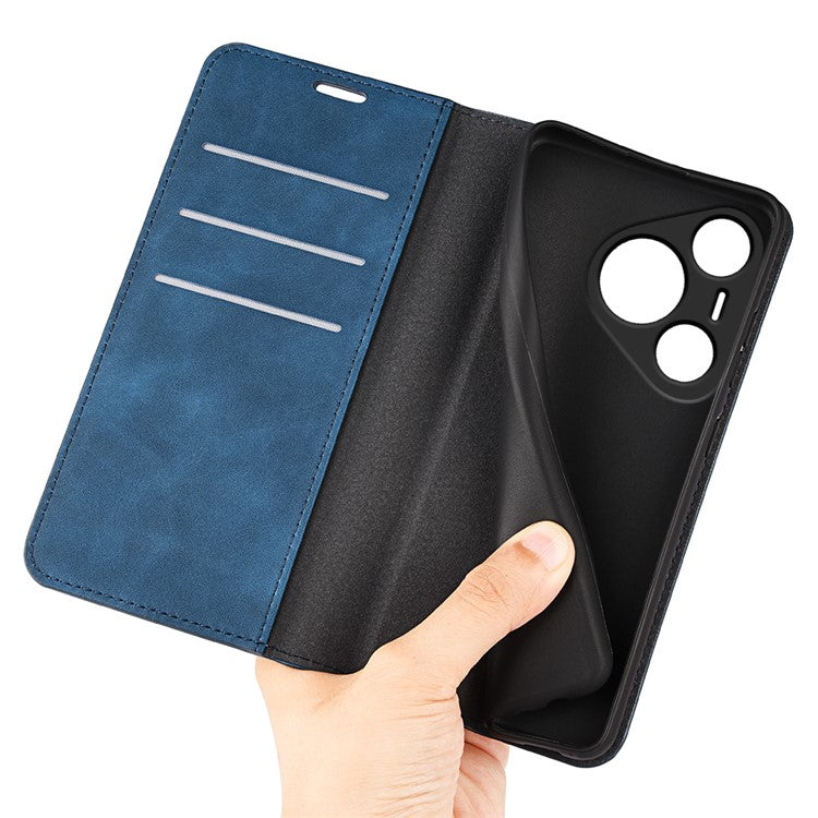 For Huawei Pura 70 Case PU Leather Wallet Folio Flip Phone Cover - Blue