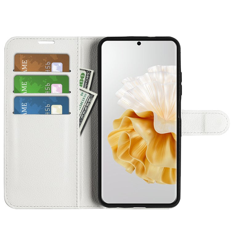For Huawei Pura 70 Wallet Case with Card Holder Litchi Texture Leather Phone Cover - White