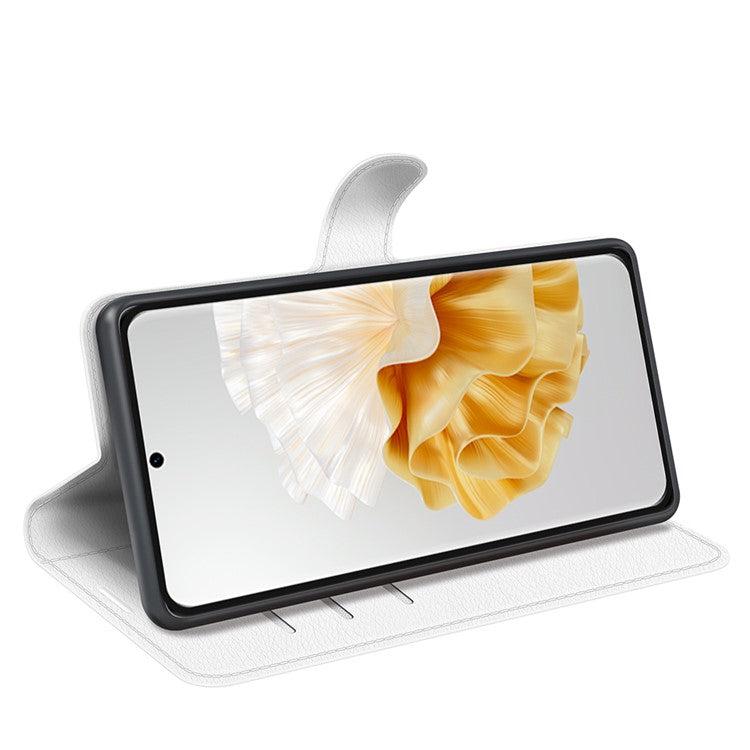 For Huawei Pura 70 Wallet Case with Card Holder Litchi Texture Leather Phone Cover - White