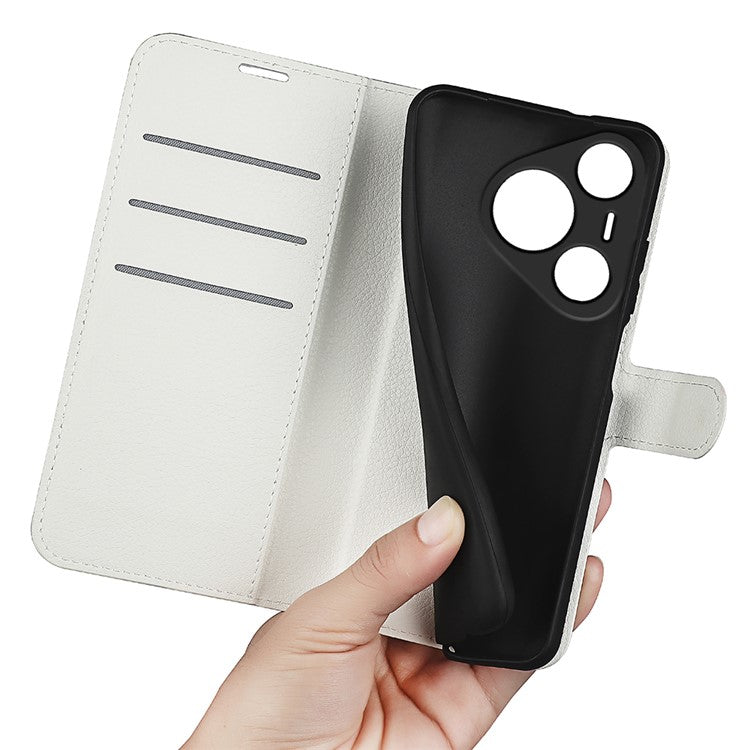 For Huawei Pura 70 Wallet Case with Card Holder Litchi Texture Leather Phone Cover - White