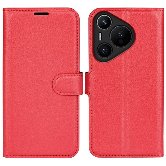 For Huawei Pura 70 Wallet Case with Card Holder Litchi Texture Leather Phone Cover - Red