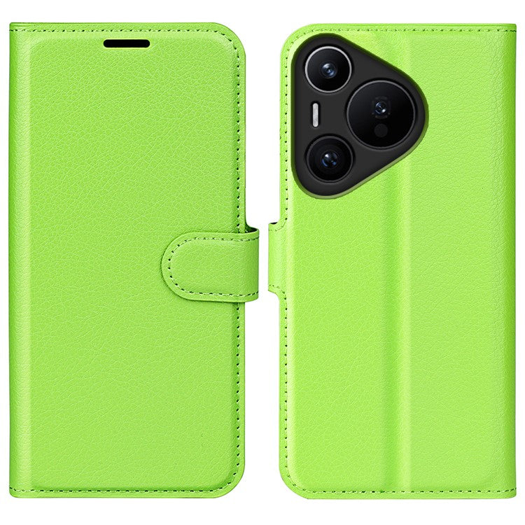 For Huawei Pura 70 Wallet Case with Card Holder Litchi Texture Leather Phone Cover - Green