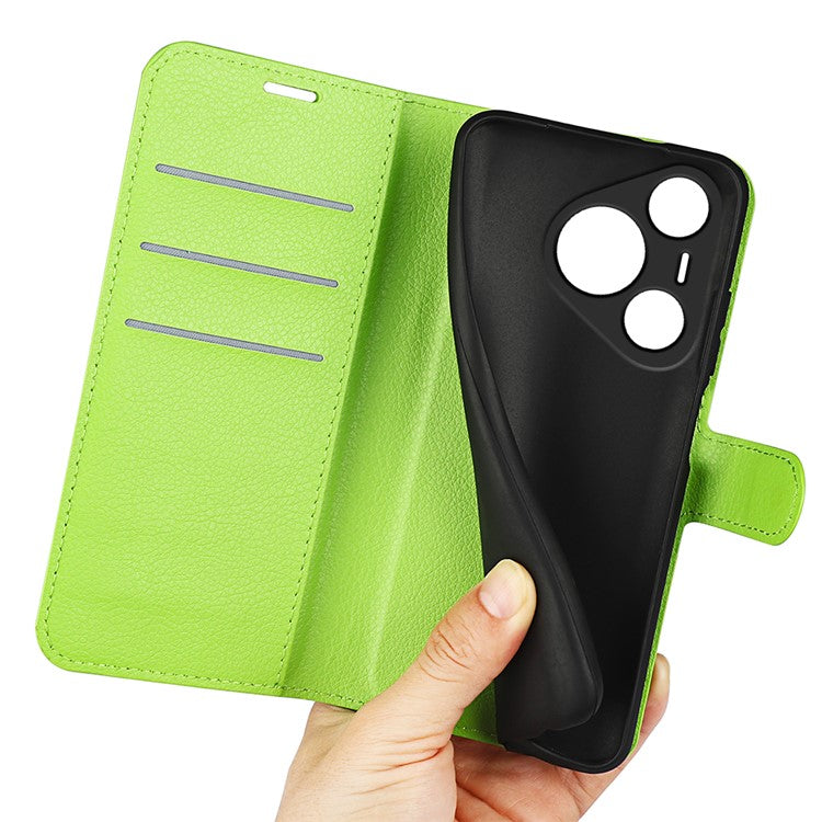 For Huawei Pura 70 Wallet Case with Card Holder Litchi Texture Leather Phone Cover - Green