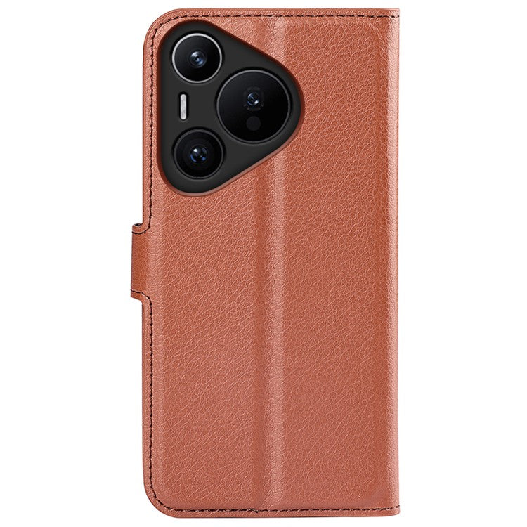 For Huawei Pura 70 Wallet Case with Card Holder Litchi Texture Leather Phone Cover - Brown