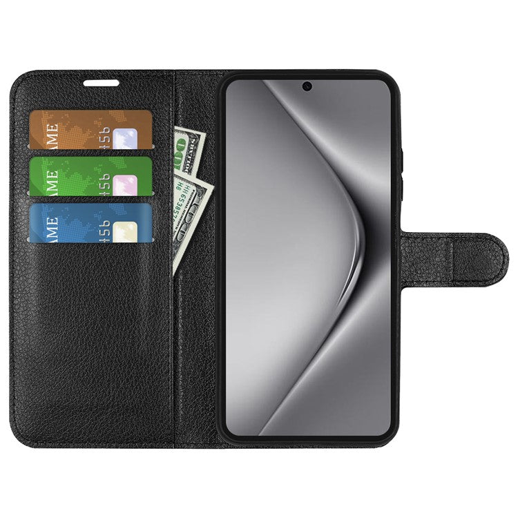 For Huawei Pura 70 Ultra Case Litchi Texture Leather Folio Flip Wallet Phone Cover - Black