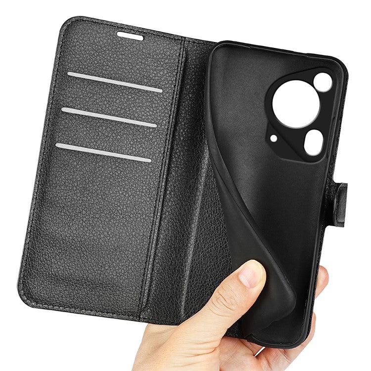 For Huawei Pura 70 Ultra Case Litchi Texture Leather Folio Flip Wallet Phone Cover - Black