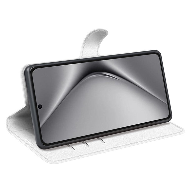 For Huawei Pura 70 Ultra Case Litchi Texture Leather Folio Flip Wallet Phone Cover - White