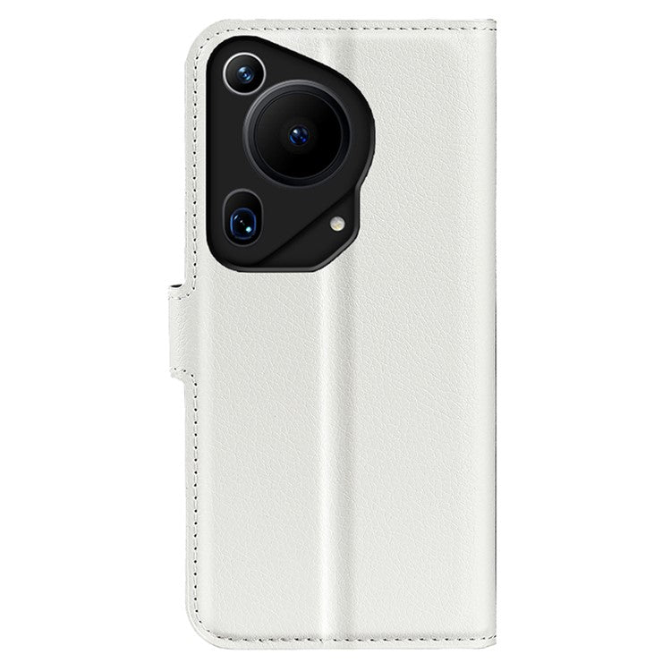 For Huawei Pura 70 Ultra Case Litchi Texture Leather Folio Flip Wallet Phone Cover - White