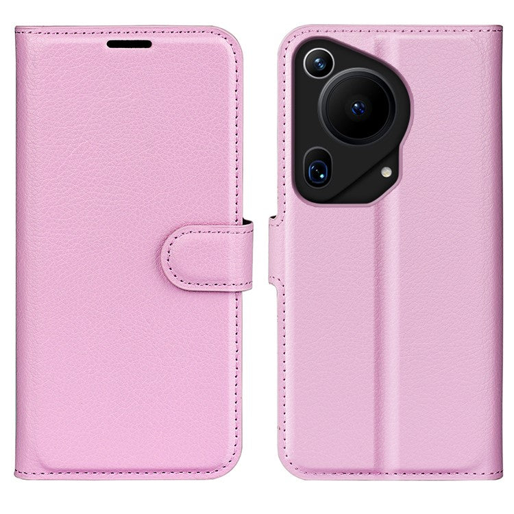 For Huawei Pura 70 Ultra Case Litchi Texture Leather Folio Flip Wallet Phone Cover - Pink
