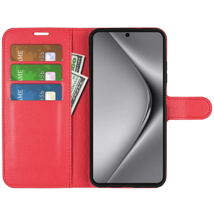 For Huawei Pura 70 Ultra Case Litchi Texture Leather Folio Flip Wallet Phone Cover - Red