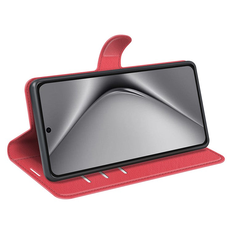 For Huawei Pura 70 Ultra Case Litchi Texture Leather Folio Flip Wallet Phone Cover - Red