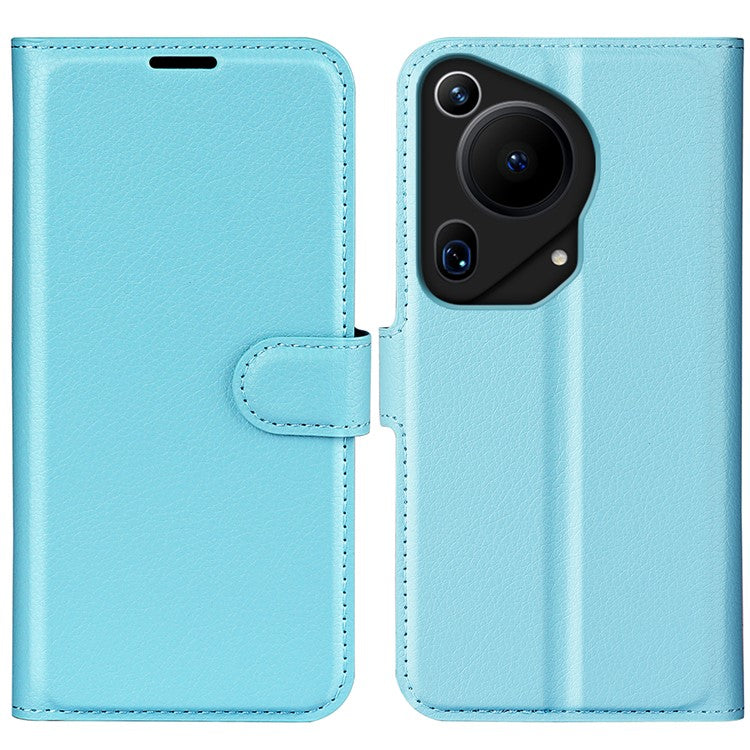 For Huawei Pura 70 Ultra Case Litchi Texture Leather Folio Flip Wallet Phone Cover - Blue