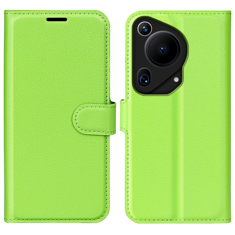 For Huawei Pura 70 Ultra Case Litchi Texture Leather Folio Flip Wallet Phone Cover - Green
