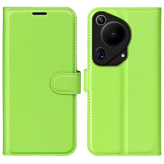 For Huawei Pura 70 Ultra Case Litchi Texture Leather Folio Flip Wallet Phone Cover - Green