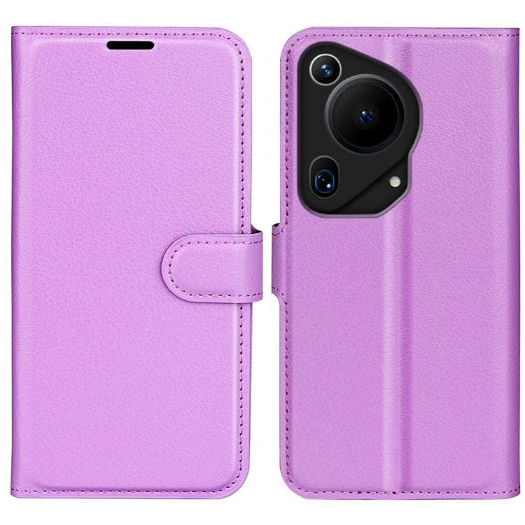 For Huawei Pura 70 Ultra Case Litchi Texture Leather Folio Flip Wallet Phone Cover - Purple