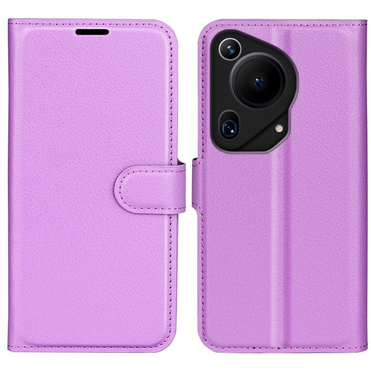 For Huawei Pura 70 Ultra Case Litchi Texture Leather Folio Flip Wallet Phone Cover - Purple