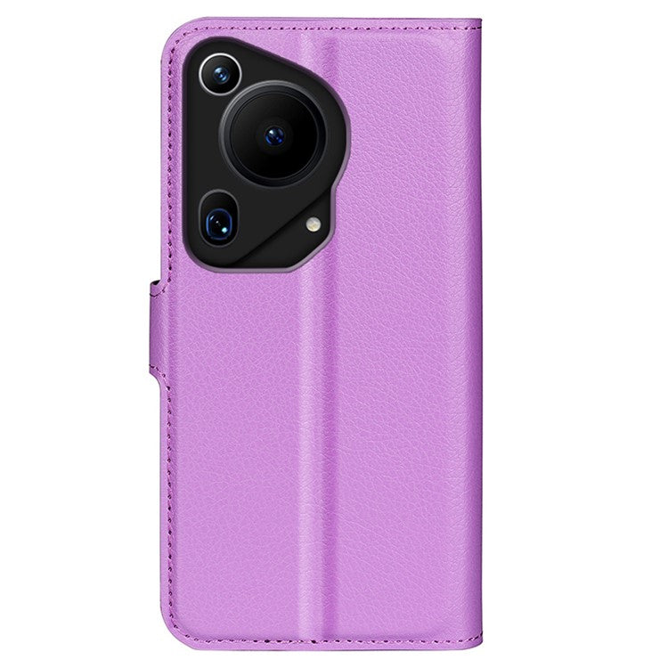 For Huawei Pura 70 Ultra Case Litchi Texture Leather Folio Flip Wallet Phone Cover - Purple