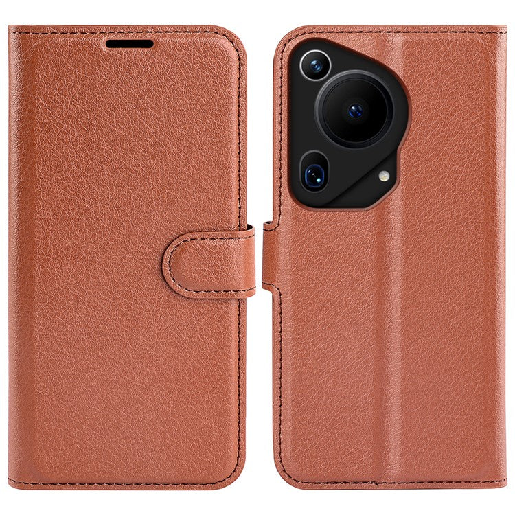 For Huawei Pura 70 Ultra Case Litchi Texture Leather Folio Flip Wallet Phone Cover - Brown