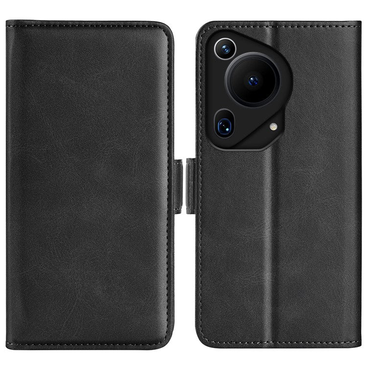 For Huawei Pura 70 Ultra Case Calf Texture Wallet Card Slots Leather Phone Cover - Black