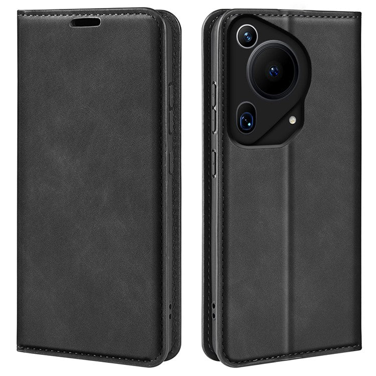For Huawei Pura 70 Ultra Case Magnetic Absorption PU Leather Stand Phone Cover - Black