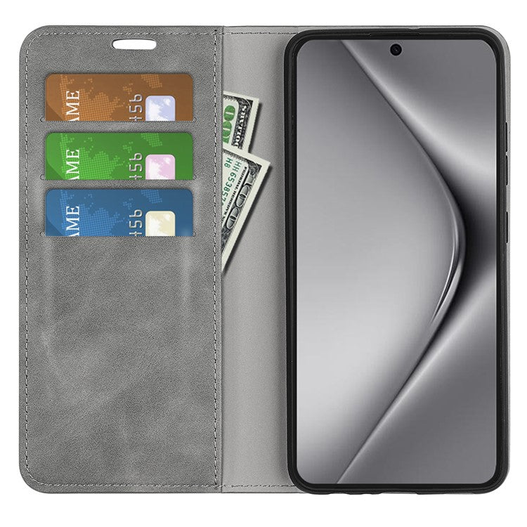 For Huawei Pura 70 Ultra Case Magnetic Absorption PU Leather Stand Phone Cover - Grey