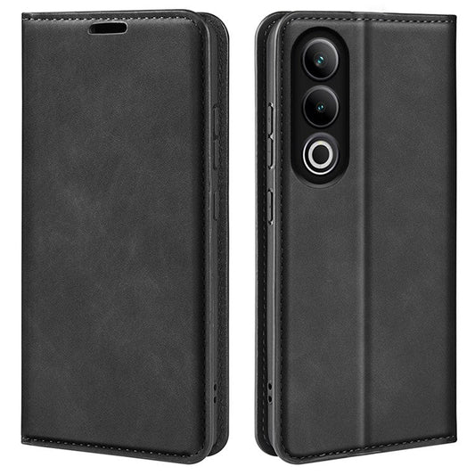 For OnePlus Ace 3V 5G Case Skin-Friendly Card Slots Magnetic Flip Leather Phone Cover - Black