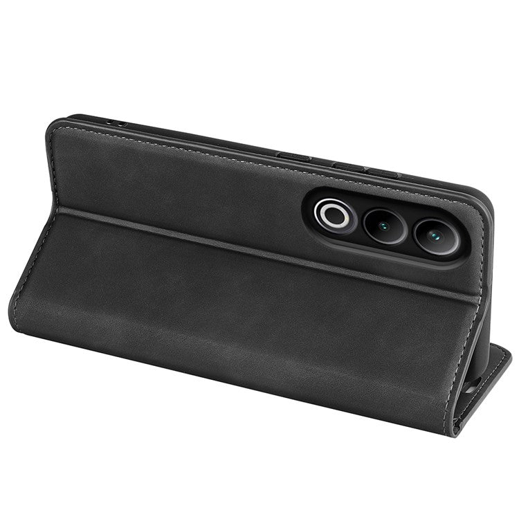 For OnePlus Ace 3V 5G Case Skin-Friendly Card Slots Magnetic Flip Leather Phone Cover - Black
