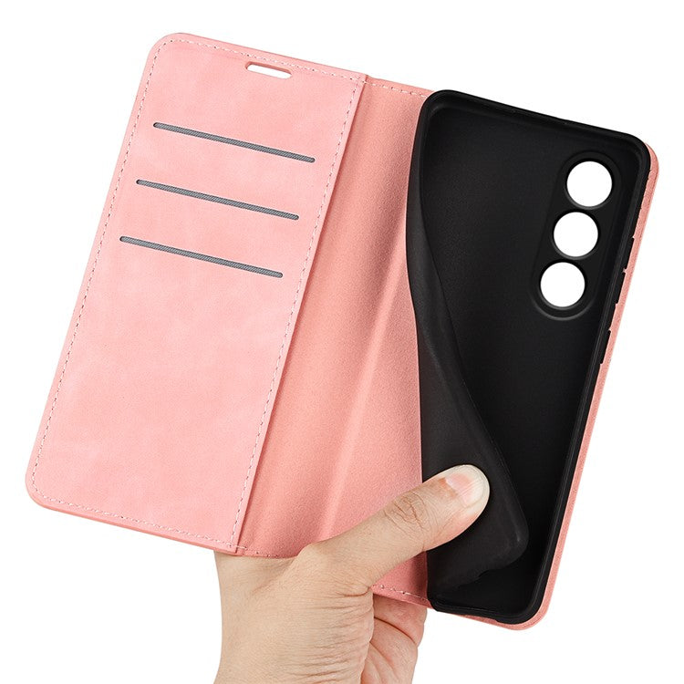 For OnePlus Ace 3V 5G Case Skin-Friendly Card Slots Magnetic Flip Leather Phone Cover - Pink