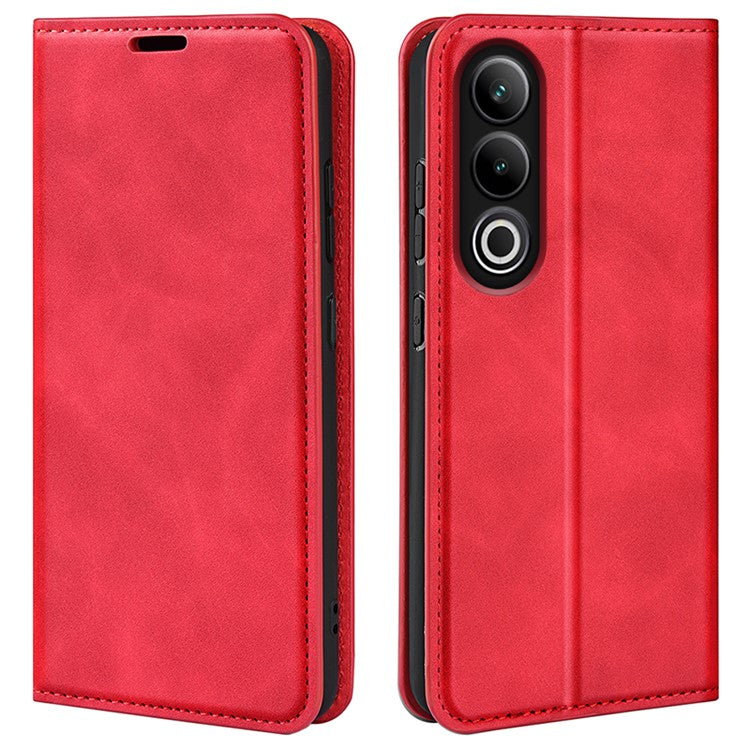 For OnePlus Ace 3V 5G Case Skin-Friendly Card Slots Magnetic Flip Leather Phone Cover - Red