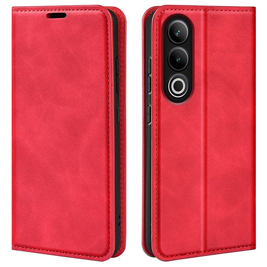 For OnePlus Ace 3V 5G Case Skin-Friendly Card Slots Magnetic Flip Leather Phone Cover - Red