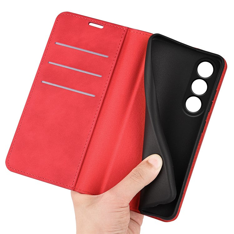For OnePlus Ace 3V 5G Case Skin-Friendly Card Slots Magnetic Flip Leather Phone Cover - Red