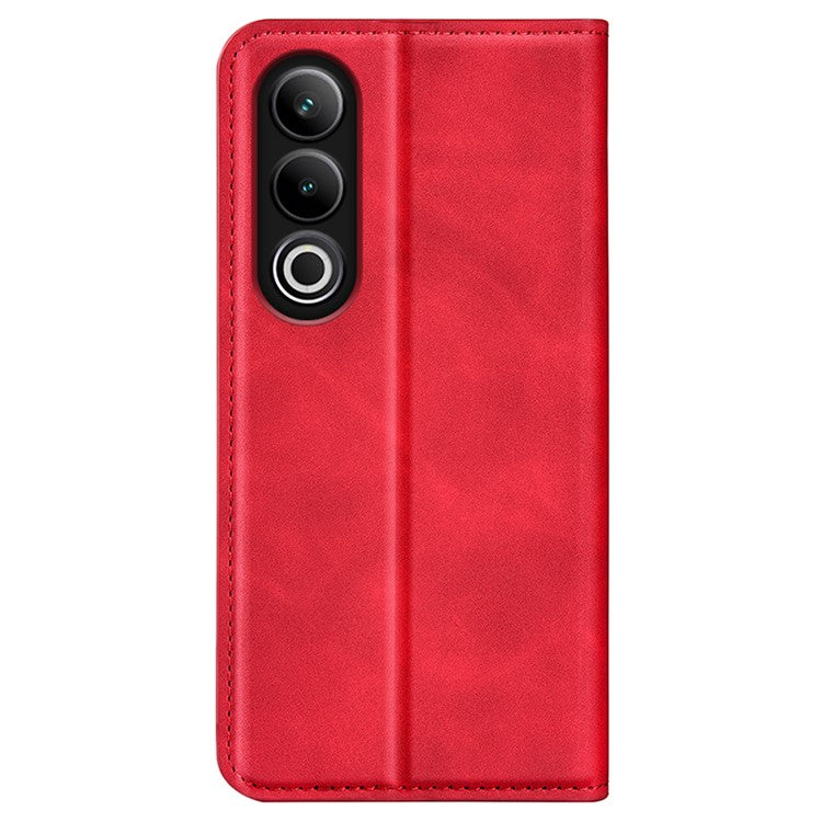 For OnePlus Ace 3V 5G Case Skin-Friendly Card Slots Magnetic Flip Leather Phone Cover - Red